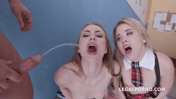 Madison Lush and Anna Rey drinking piss